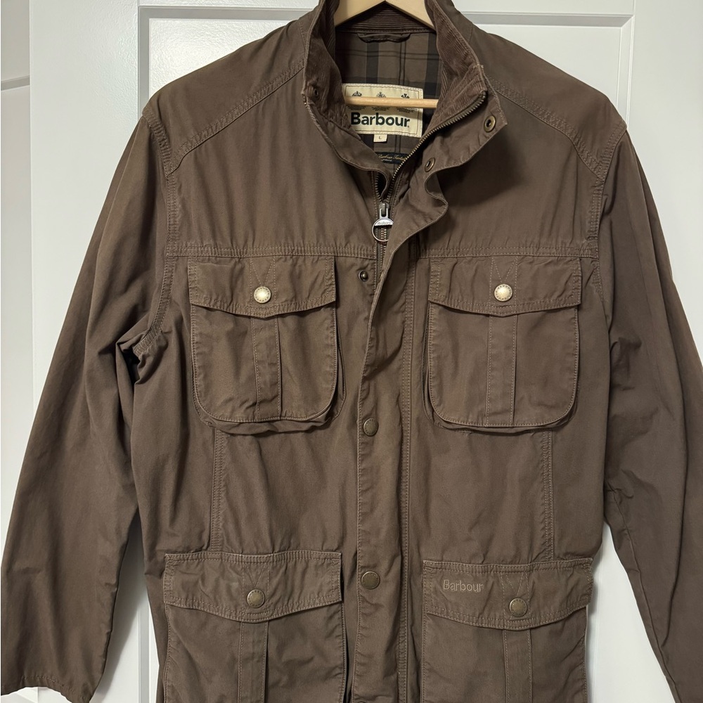Barbour Men’s Lightweight Cotton Field Jacket — Olive w/ Brown Corduroy Collar